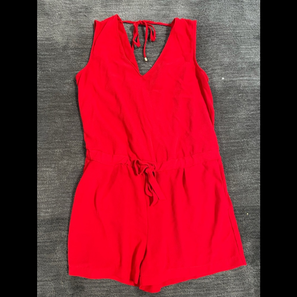 Zara Red Shorts Romper w/Drawstring Waist SZ Small